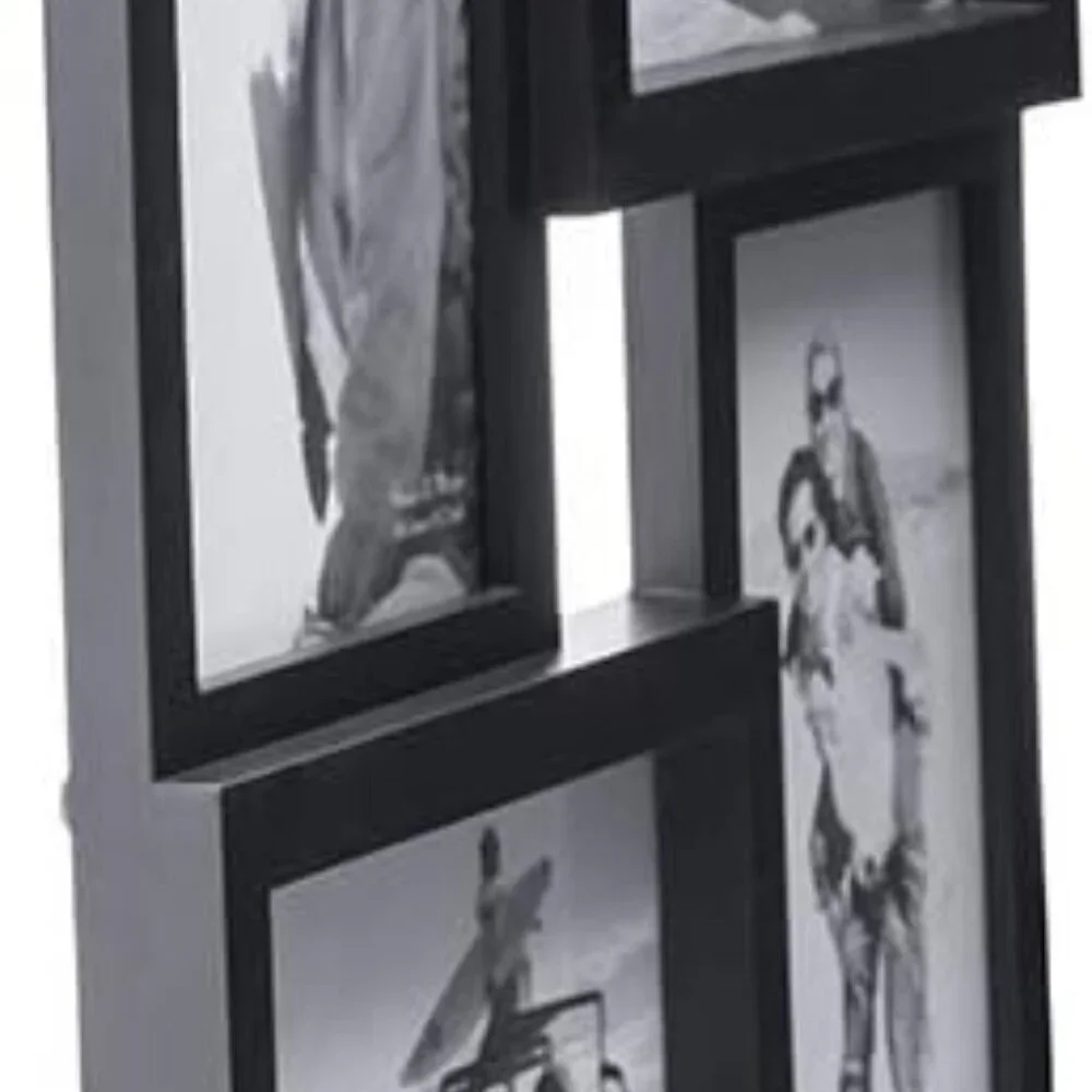 Sleek 4-Opening Black Matted Frame - Displays Four 4x6 Photos Effortlessly